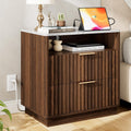Fluted Nightstand Faux Marble Charging Station