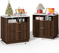 2 Walnut Fluted Marble Nightstands