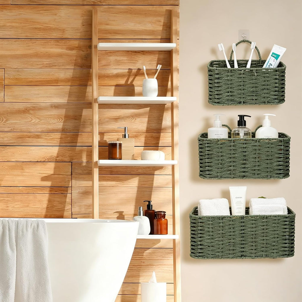 3 Boho Paper Rope Woven Storage Baskets