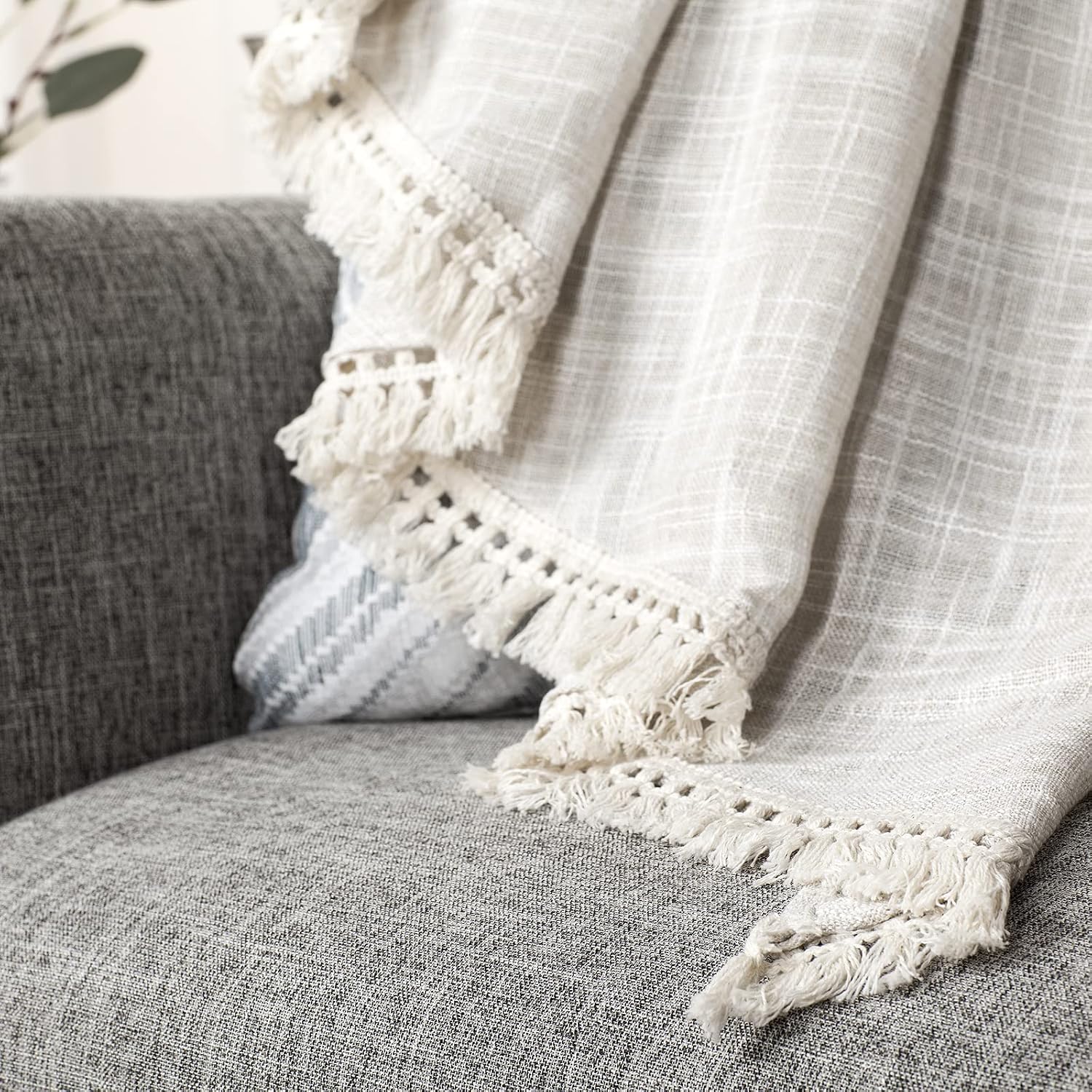Natural Linen Tassel Farmhouse Window Swags