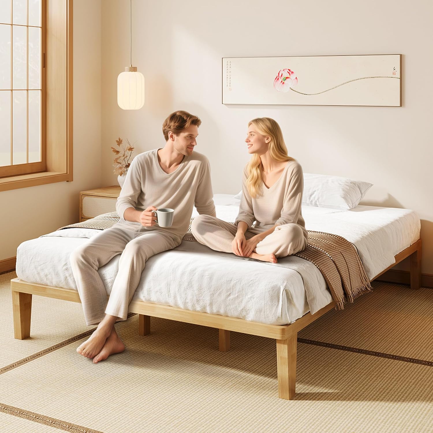 Solid Wood Minimalist Queen Tatami Bed Frame