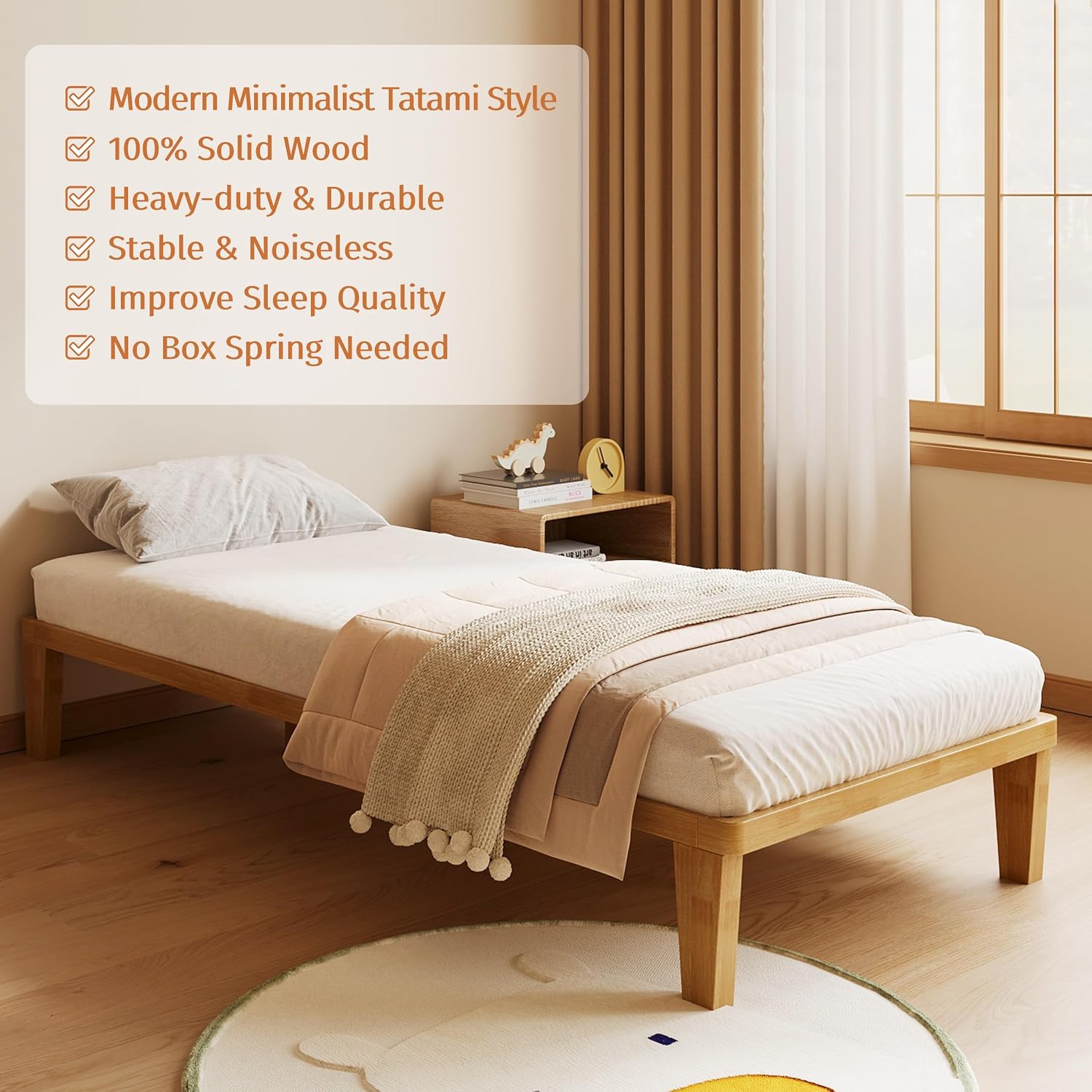 Solid Wood Minimalist Twin Tatami Bed Frame