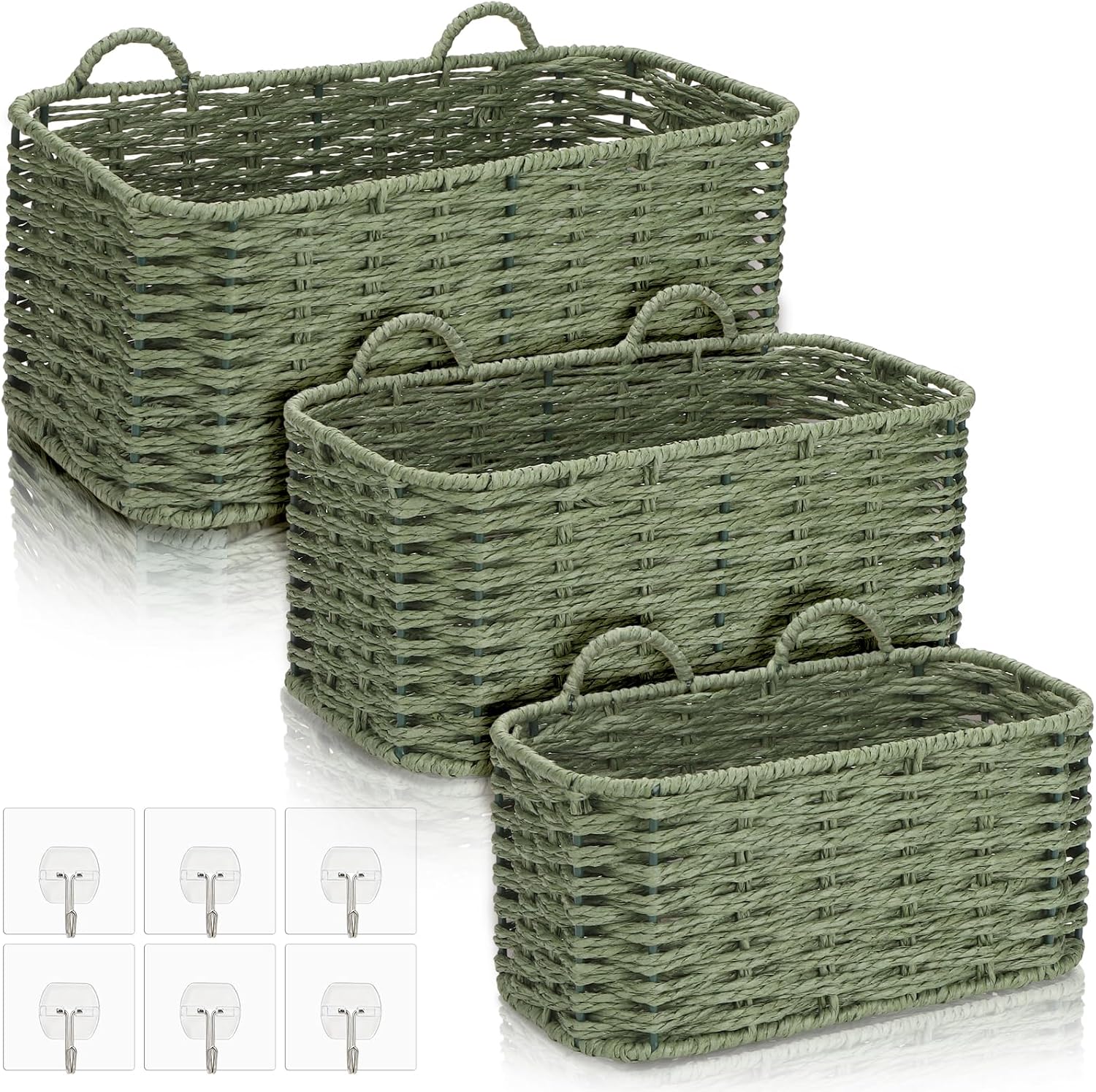 3 Boho Paper Rope Woven Storage Baskets