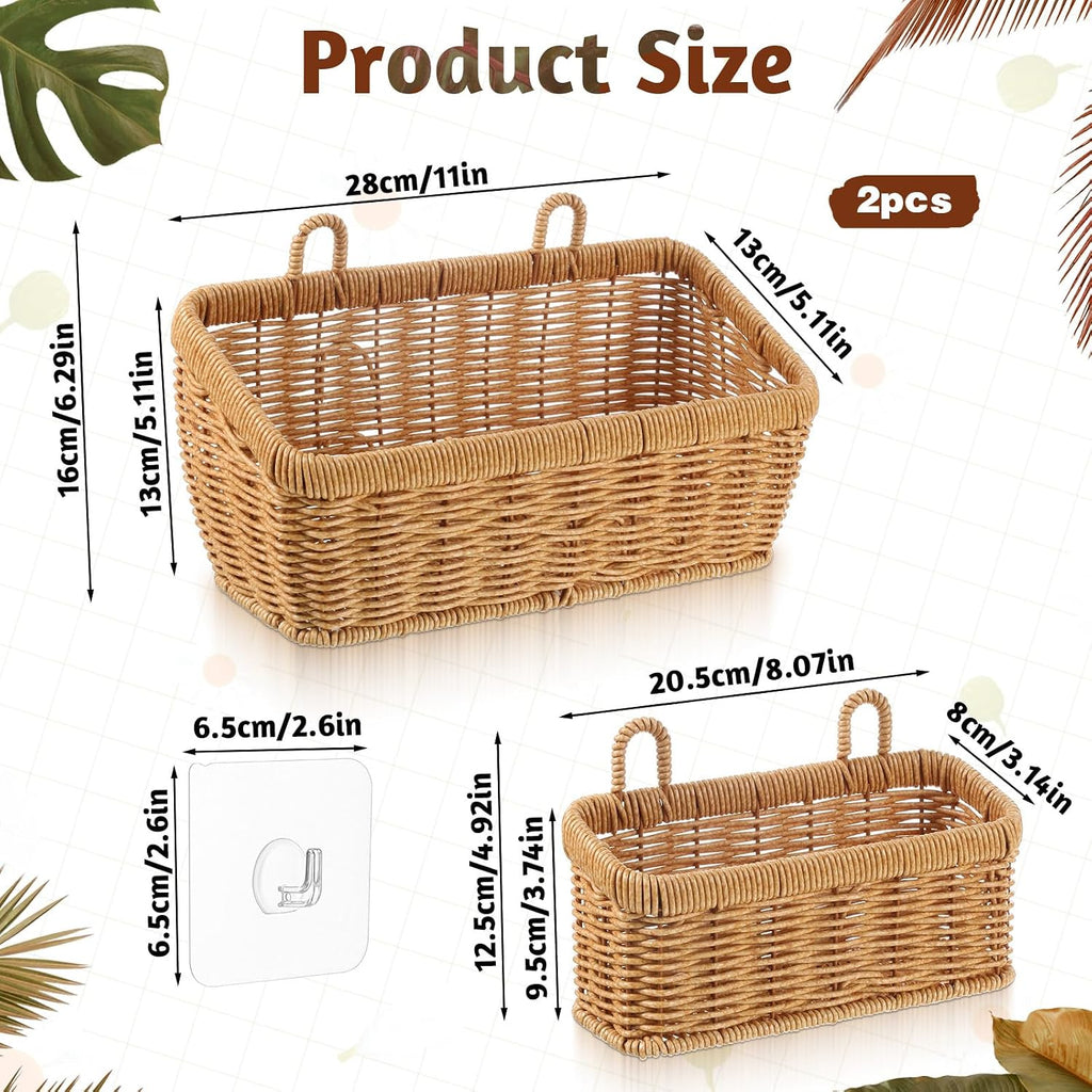 2 Boho Plastic Woven Hanging Baskets