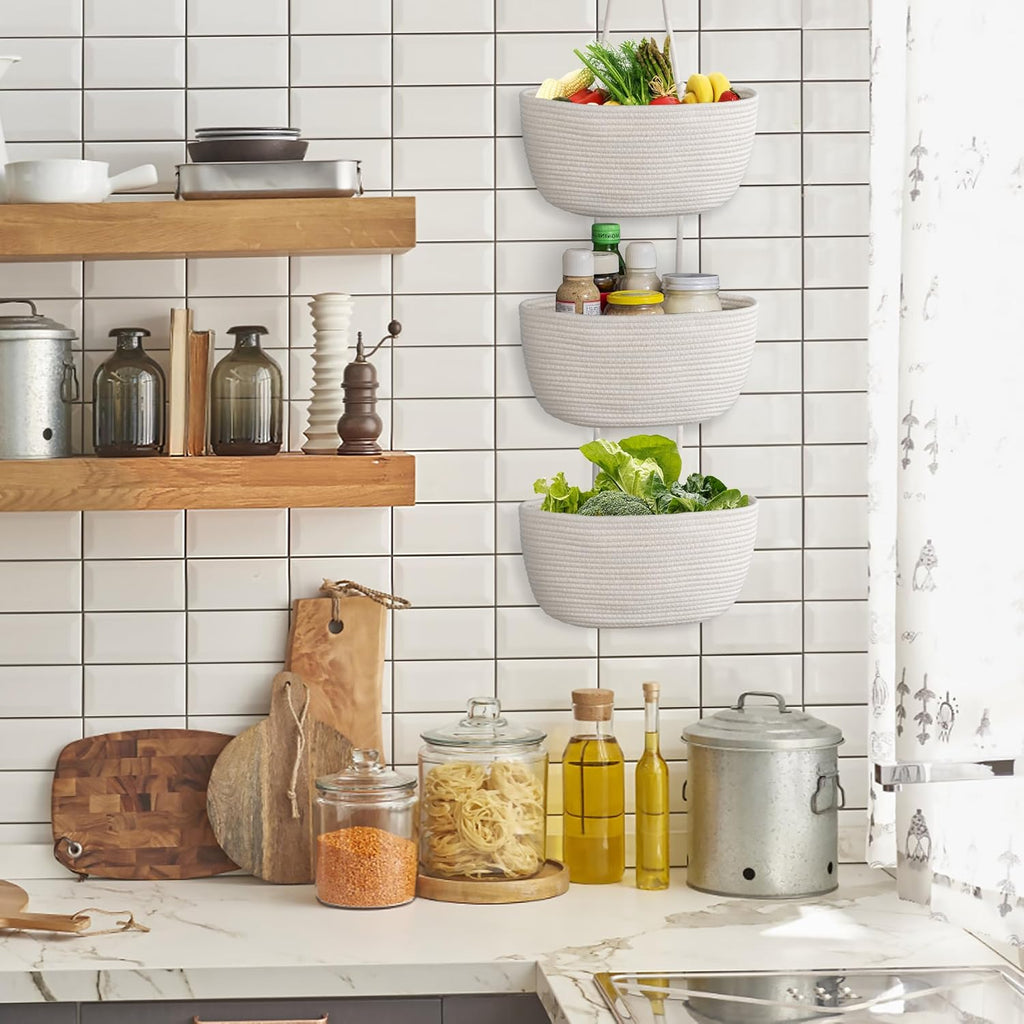 3 Tier Woven Wall Storage Baskets