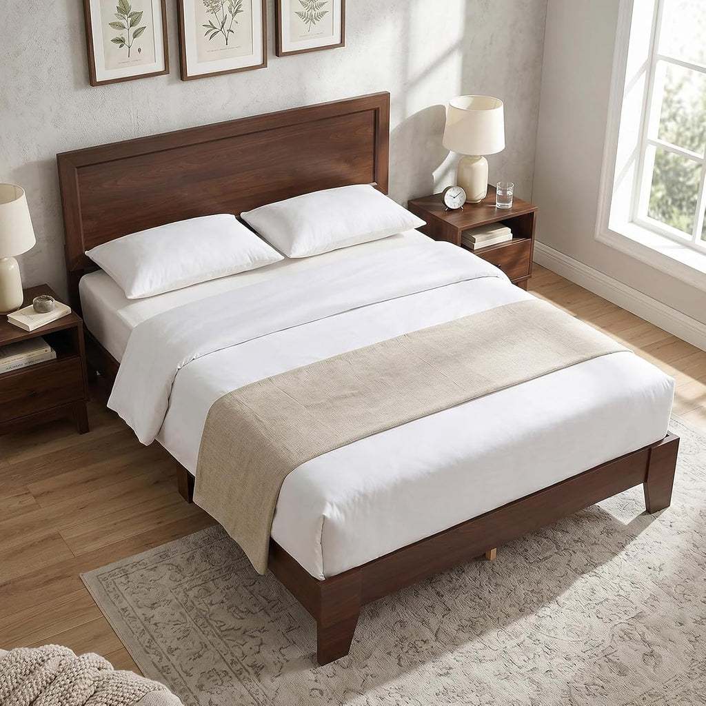 Walnut Mid Century Queen Platform Bed Frame