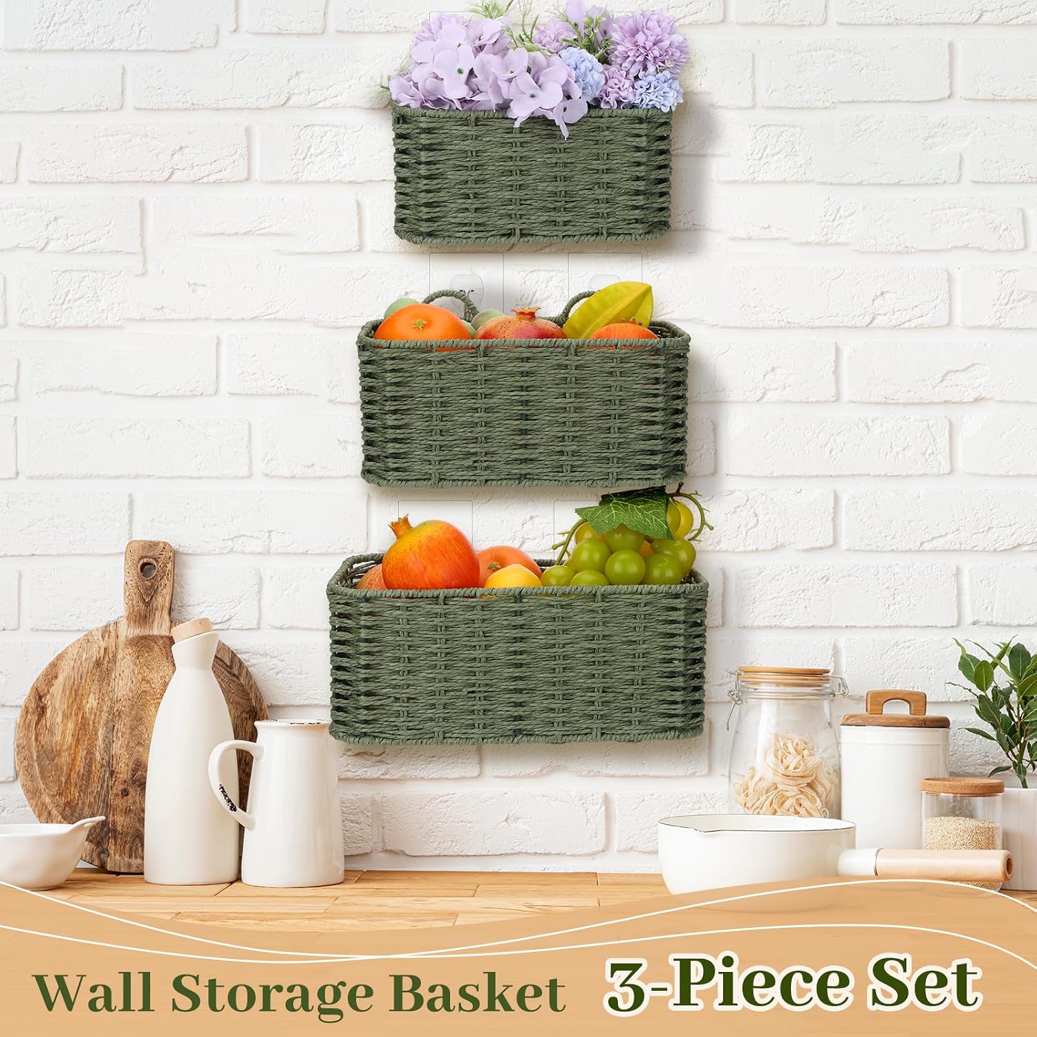 3 Boho Paper Rope Woven Storage Baskets