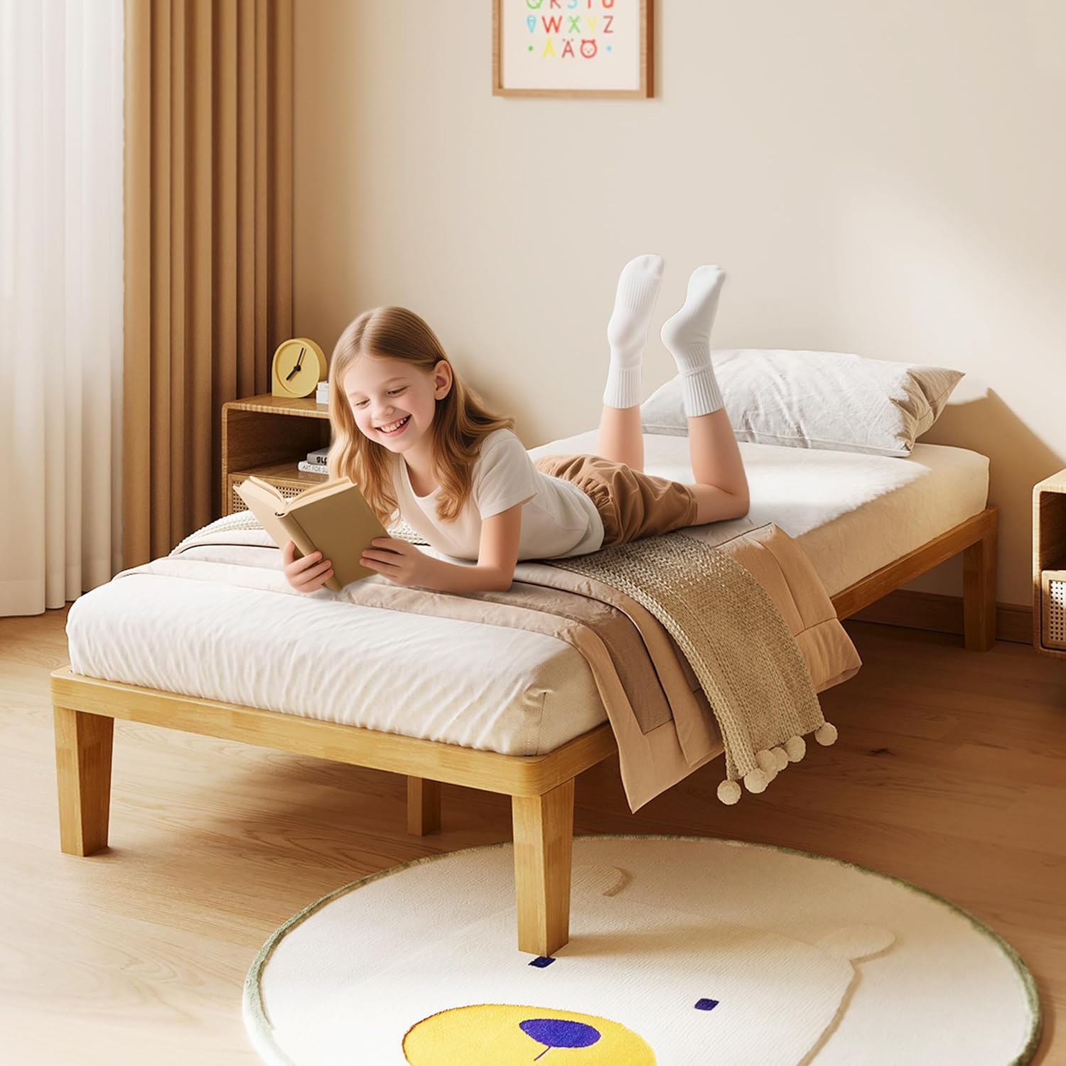 Solid Wood Minimalist Twin Tatami Bed Frame
