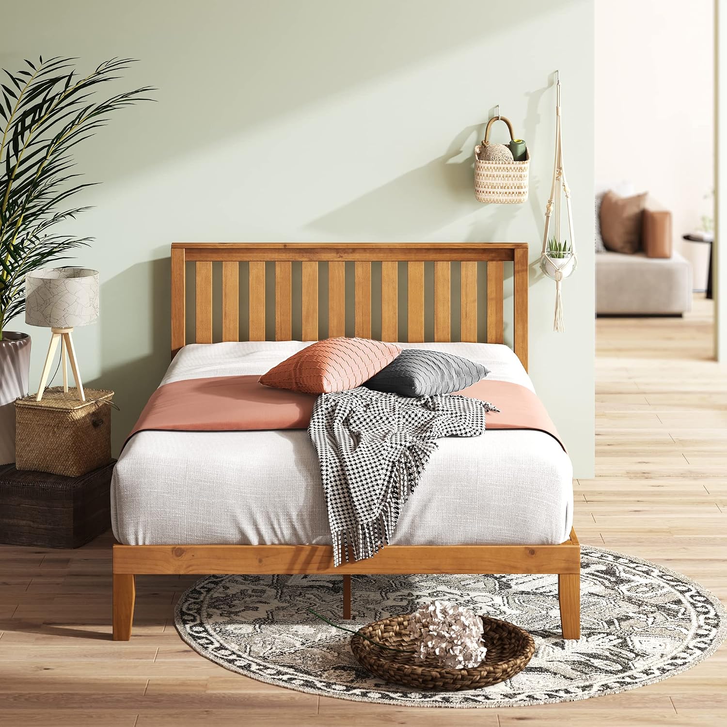 Rustic Pine Queen Wood Bed With Headboard