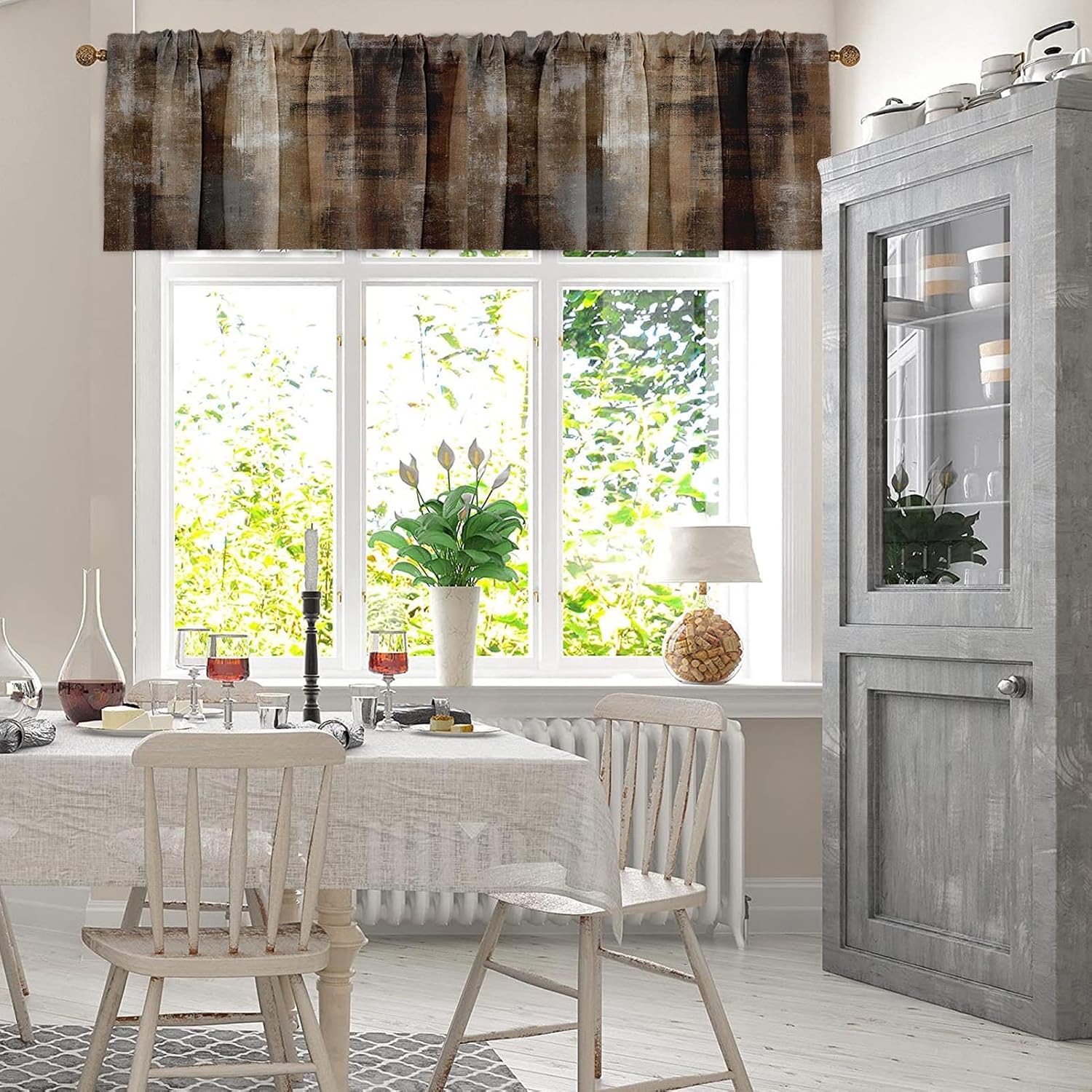 Abstract Dark Brown Blackout Window Valances