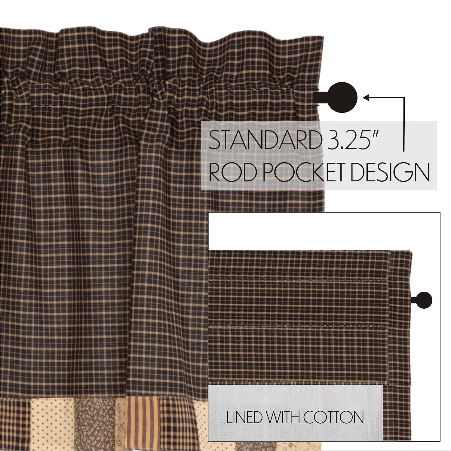 Block Border Black Window Curtain Valance