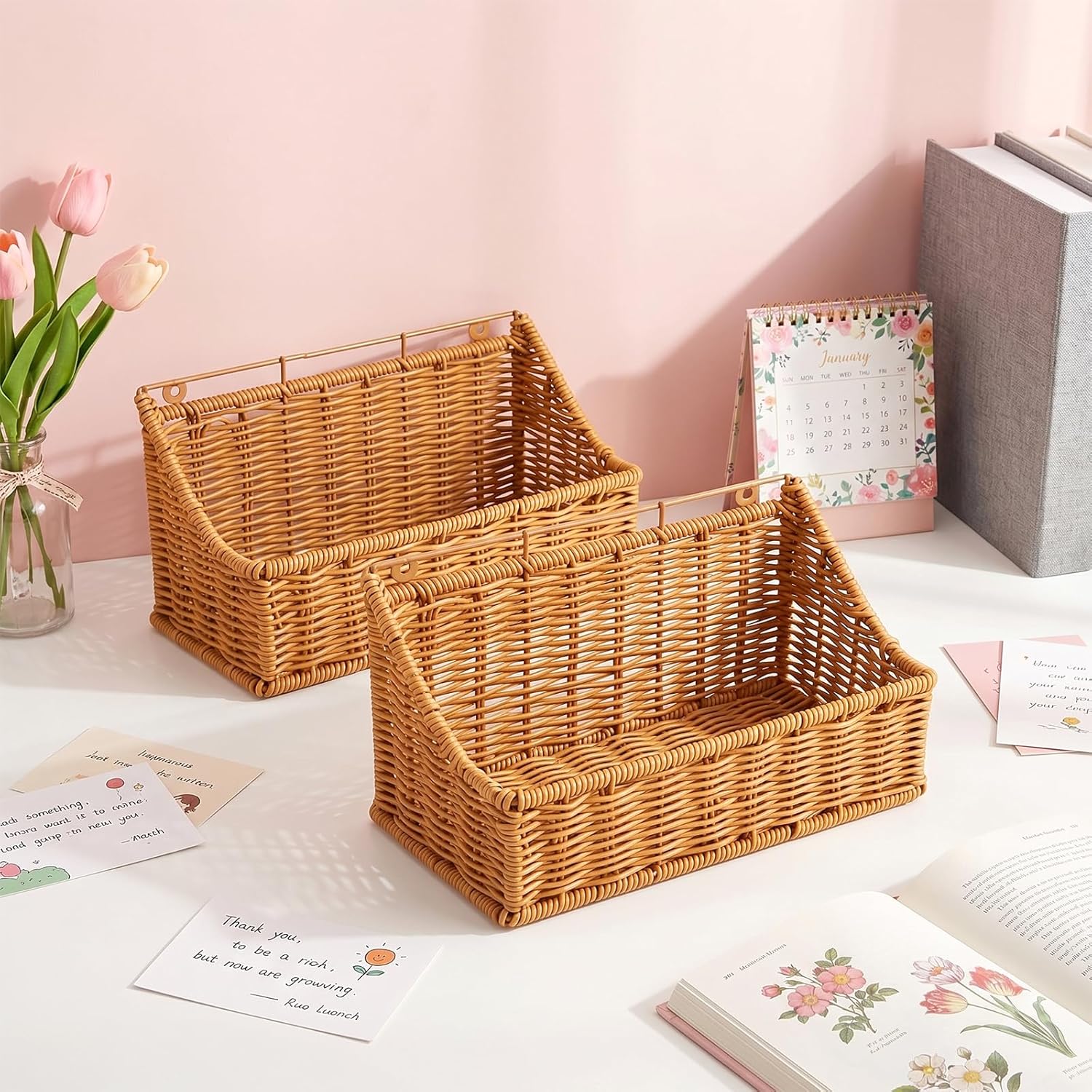2 Plastic Wicker Wall Hanging Baskets