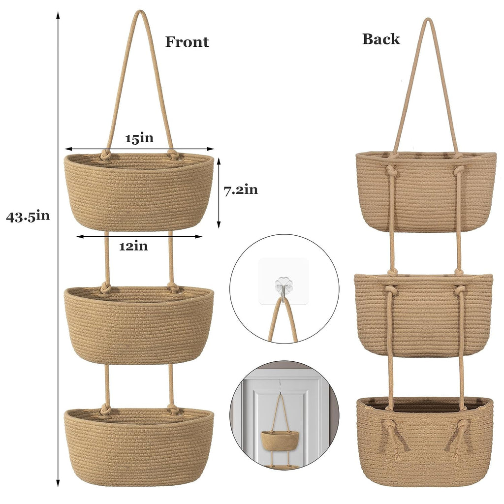 3 Tier Woven Wall Storage Baskets