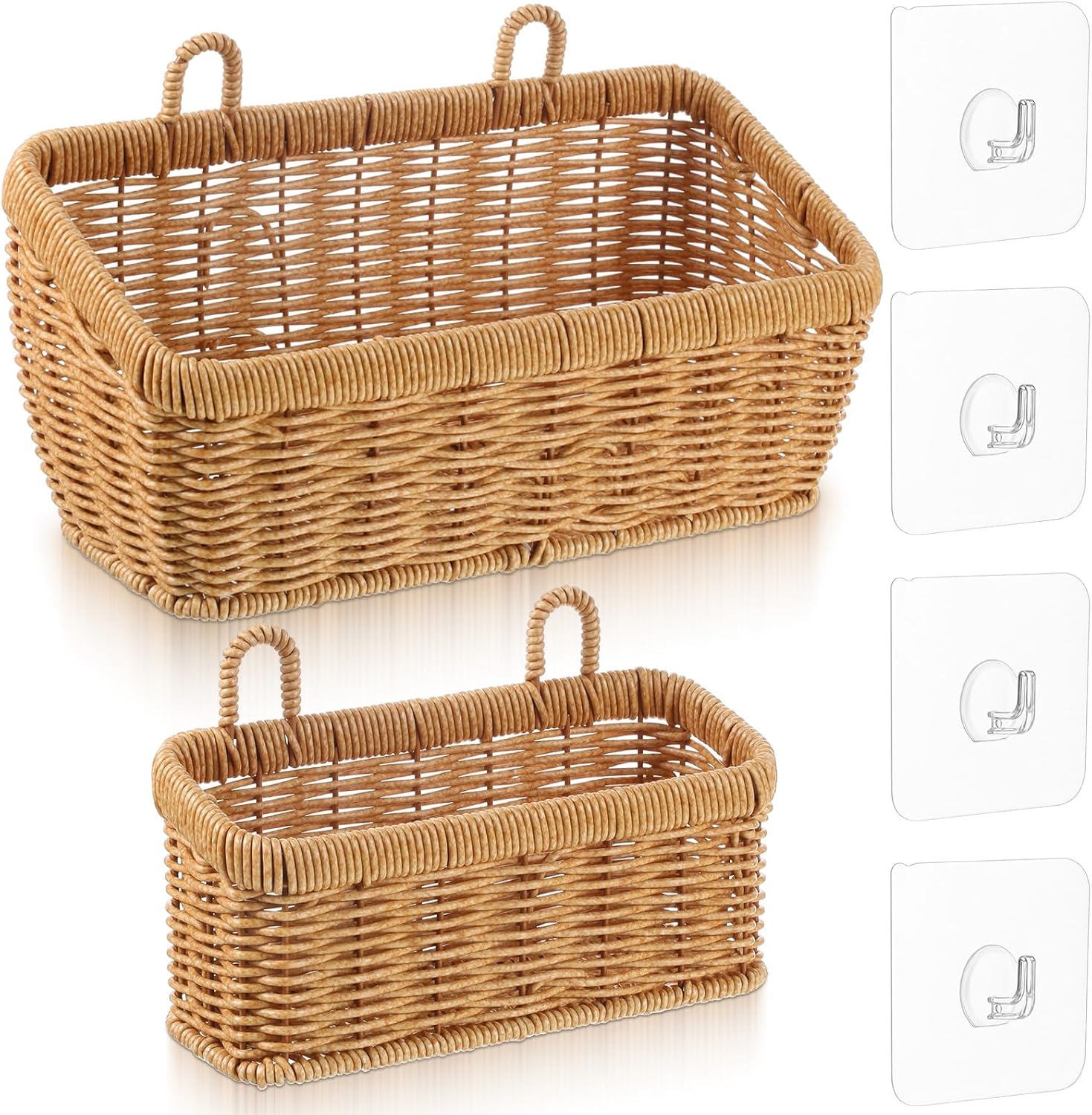2 Boho Plastic Woven Hanging Baskets