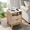 Oak Fluted Faux Marble Nightstand