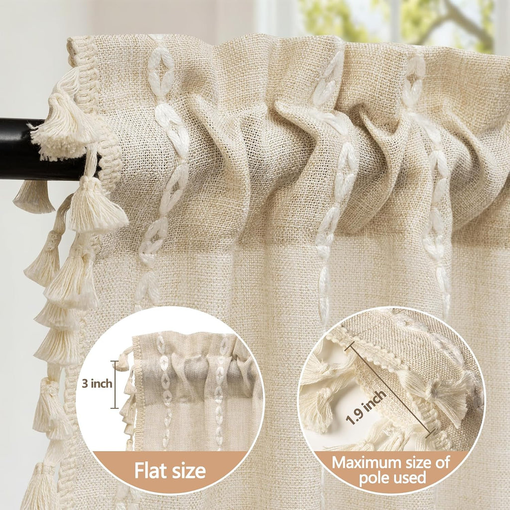 Boho Linen Tassel Beige Window Valance