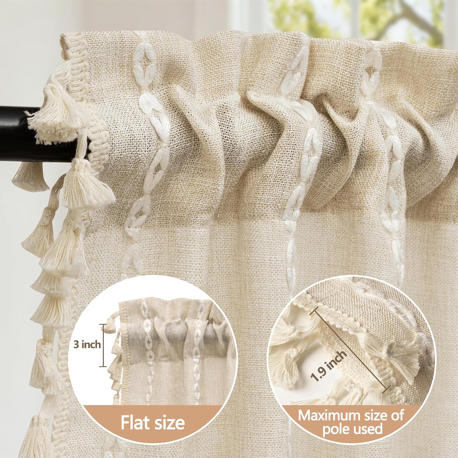Boho Linen Tassel Beige Window Valance