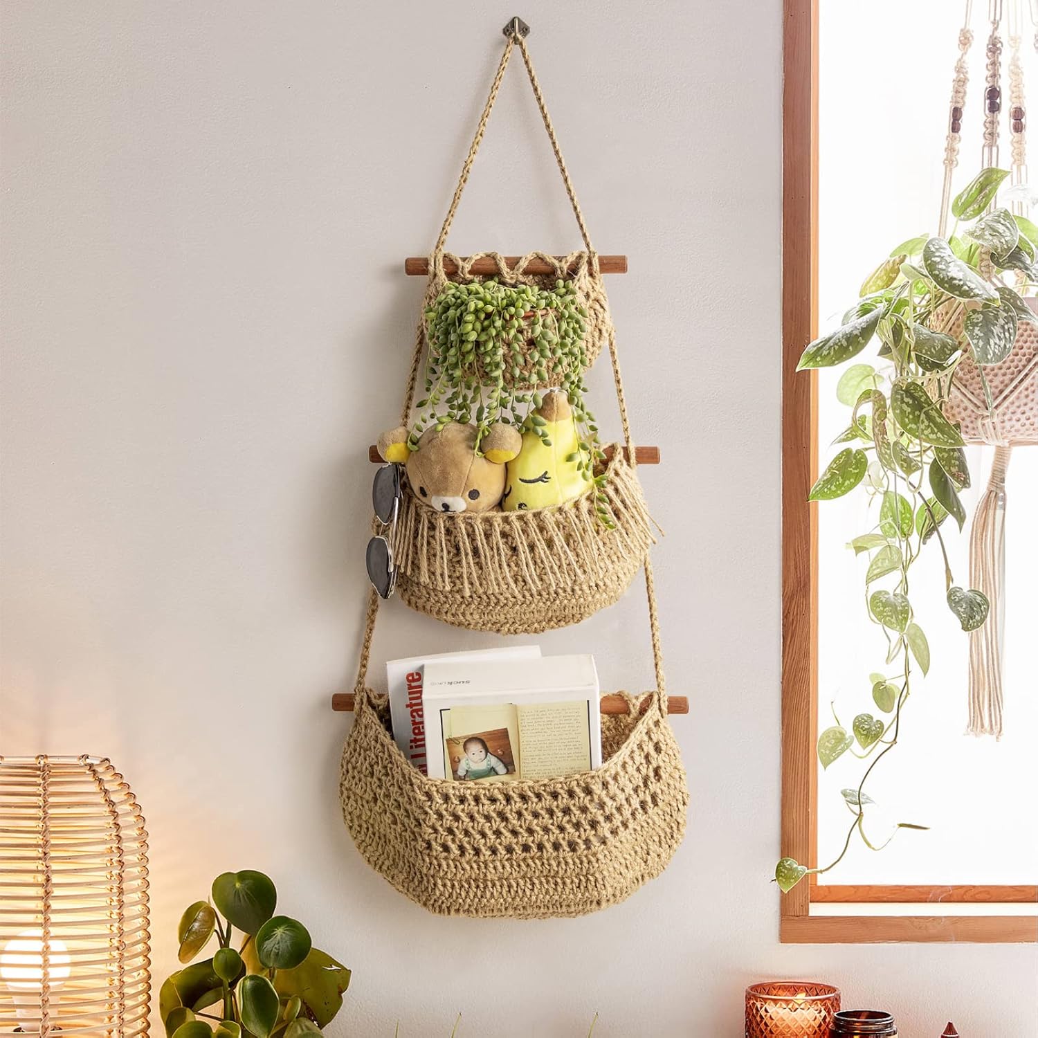 3 Tier Jute Woven Hanging Baskets
