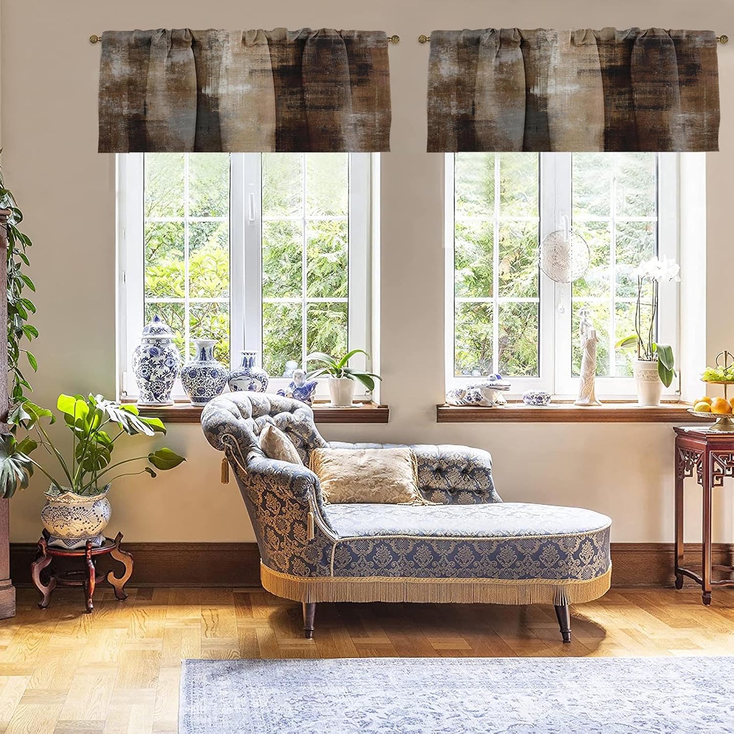 Abstract Dark Brown Blackout Window Valances