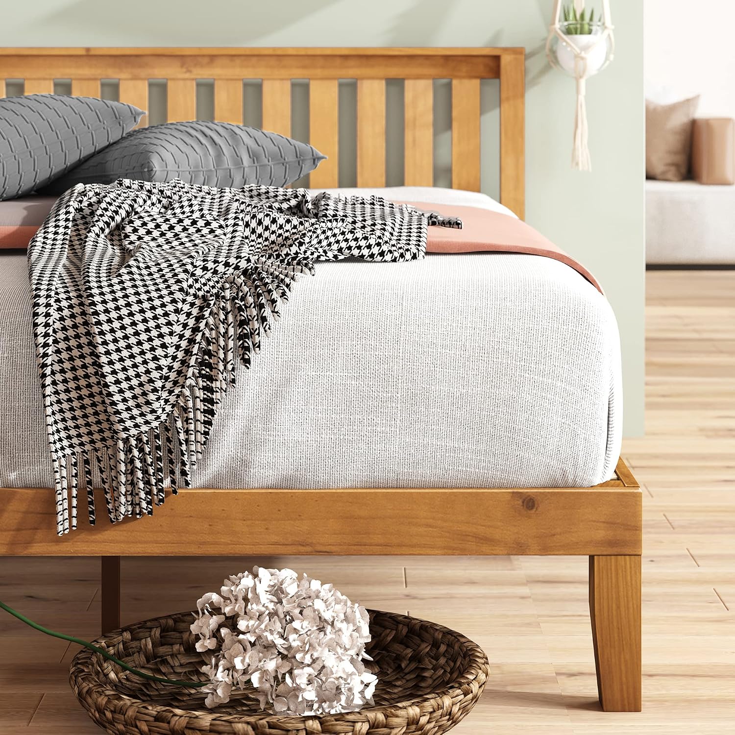 Rustic Pine Queen Wood Bed With Headboard