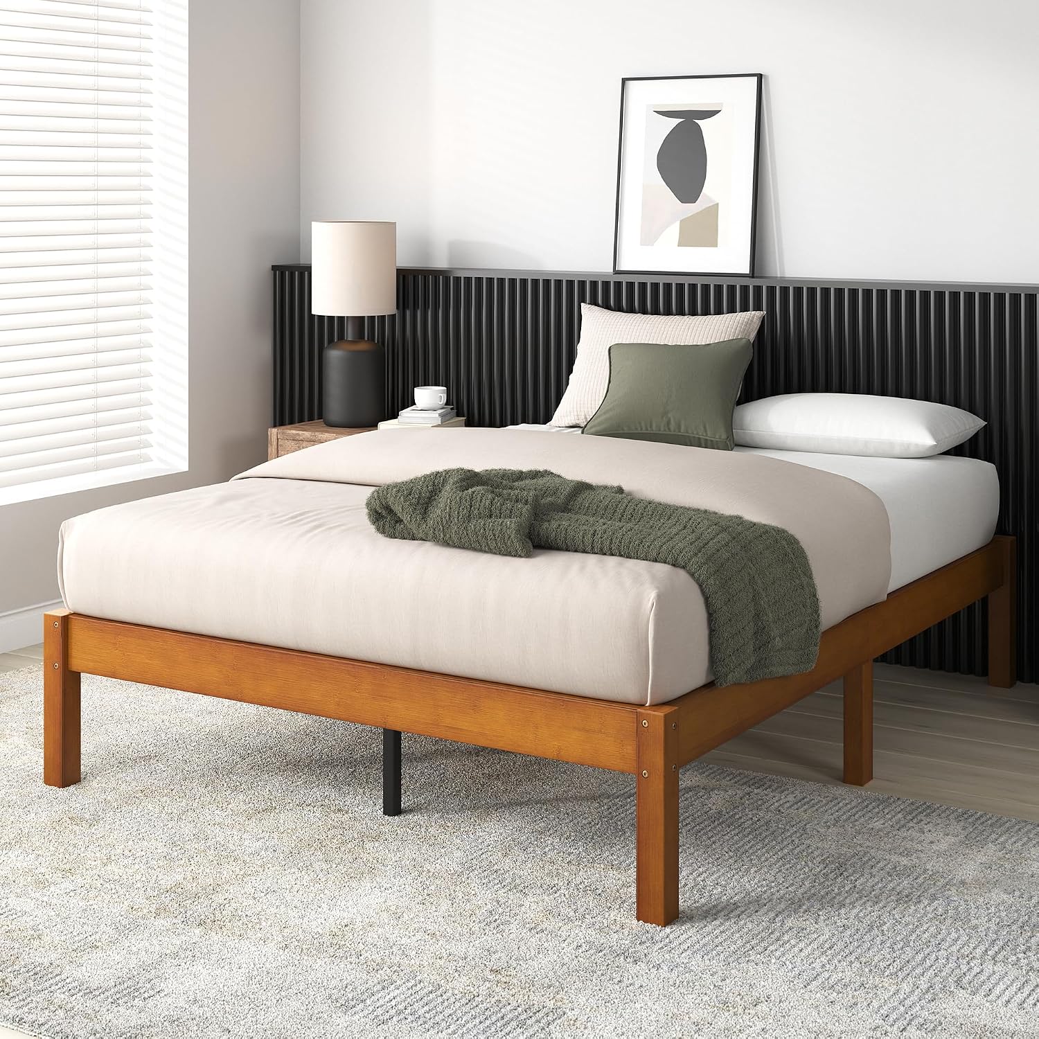 Brown Bamboo Queen Platform Storage Bed Frame