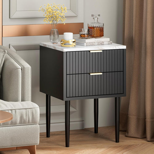 2 Black Marble Nightstands Gold Handles