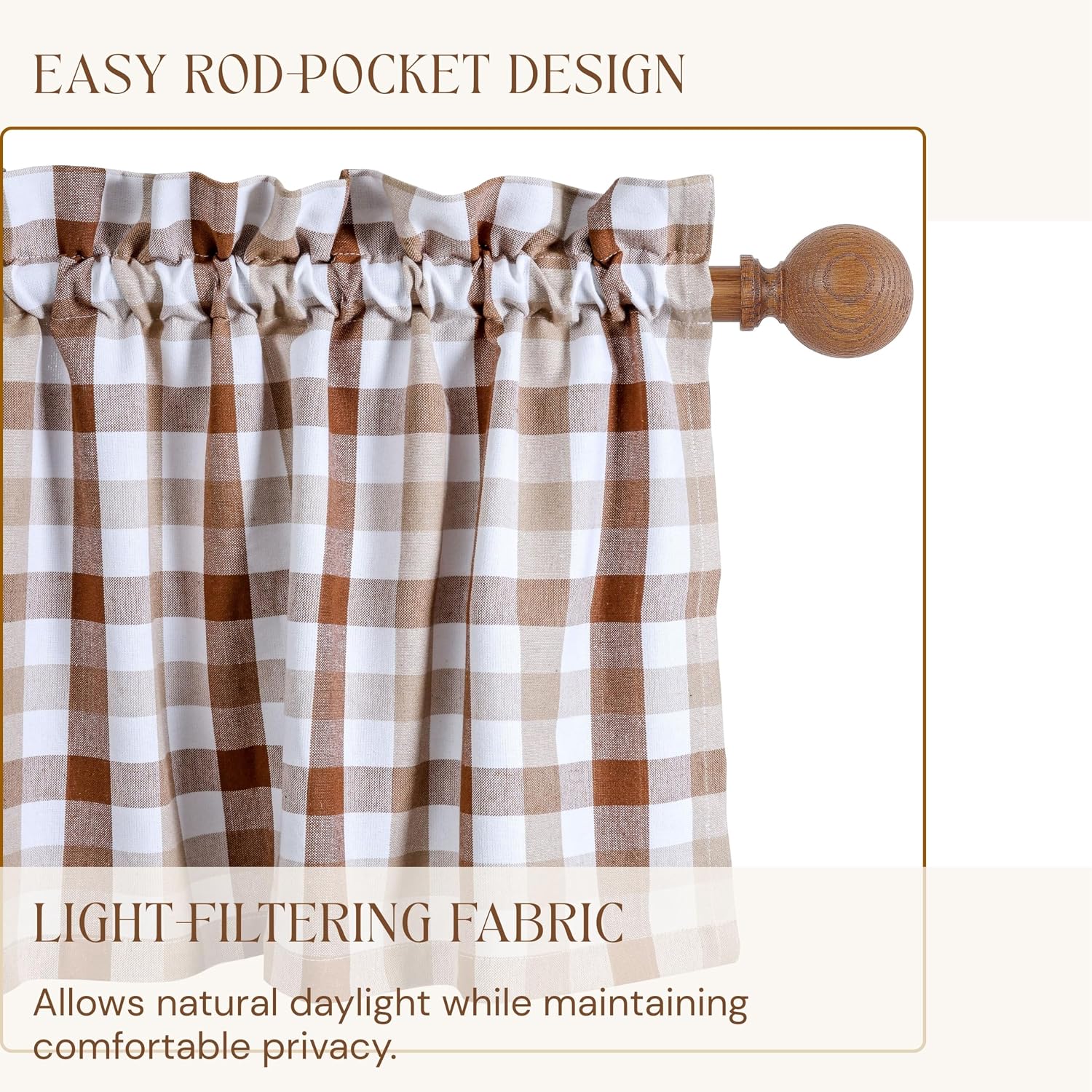 Farmhouse Brown Beige Gingham Curtain Set