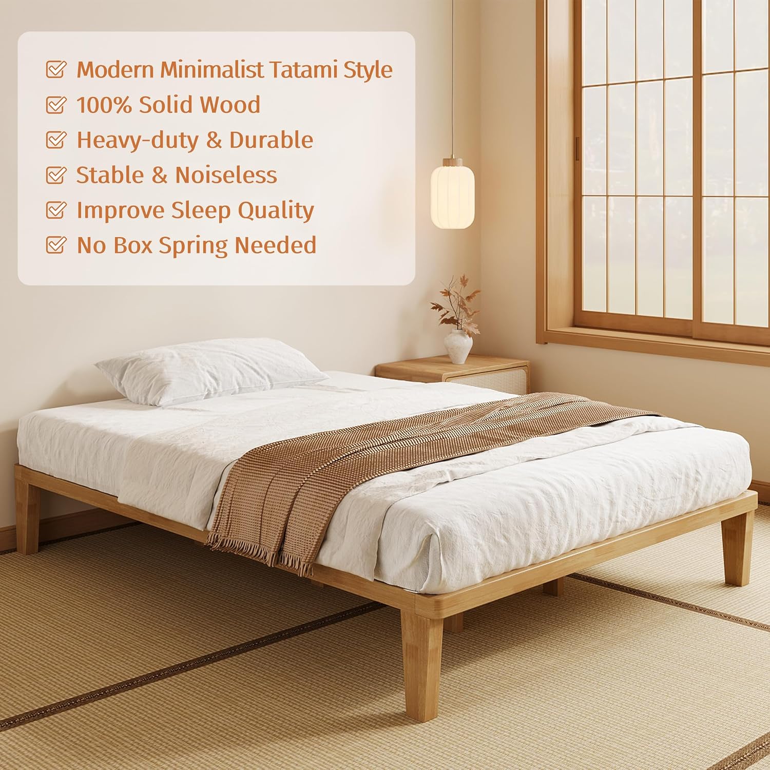 Solid Wood Minimalist Queen Tatami Bed Frame